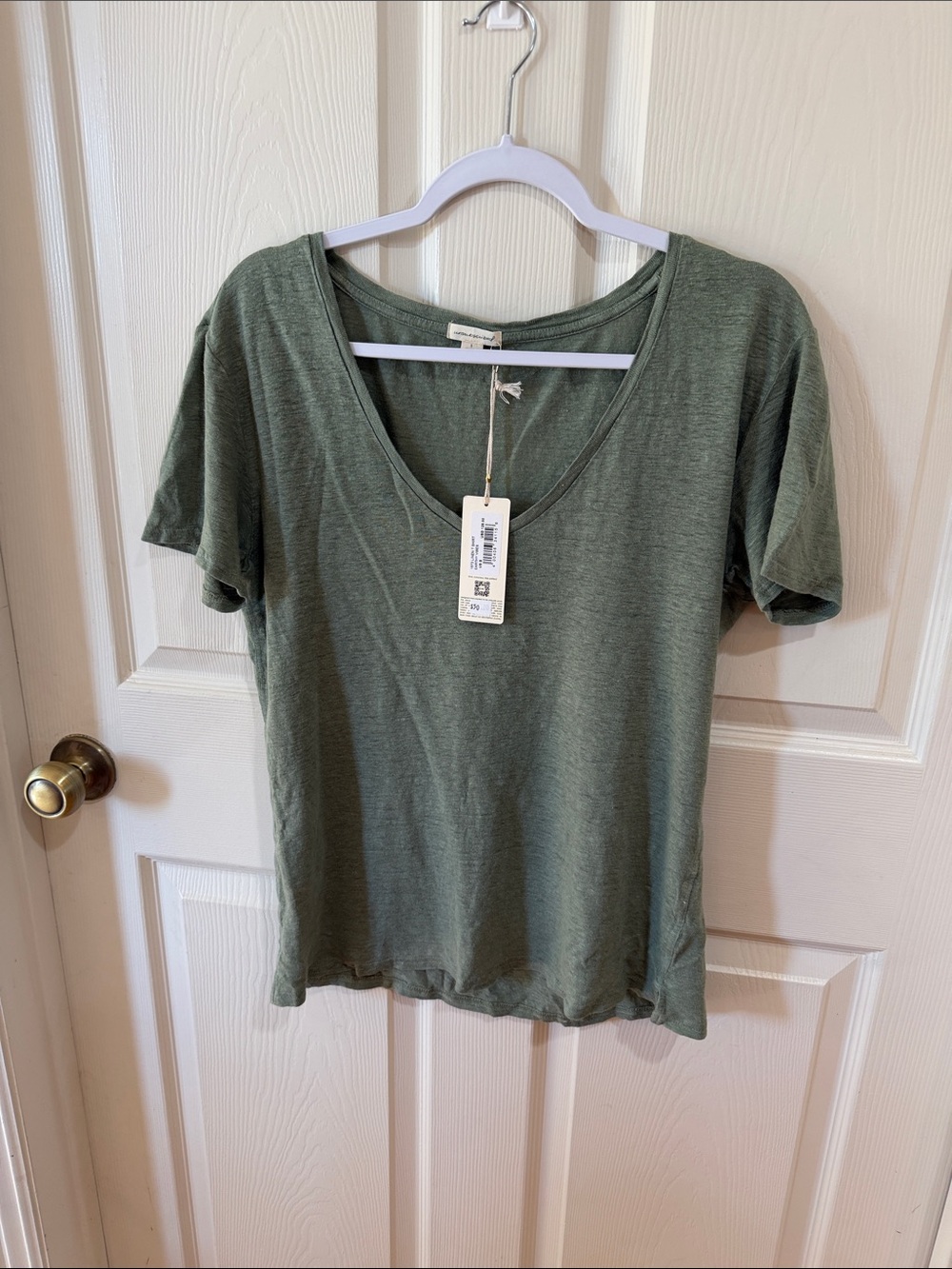 Unsubscribed Earthy Vibes Sage Green Linen T-Shirt Sz S.  New